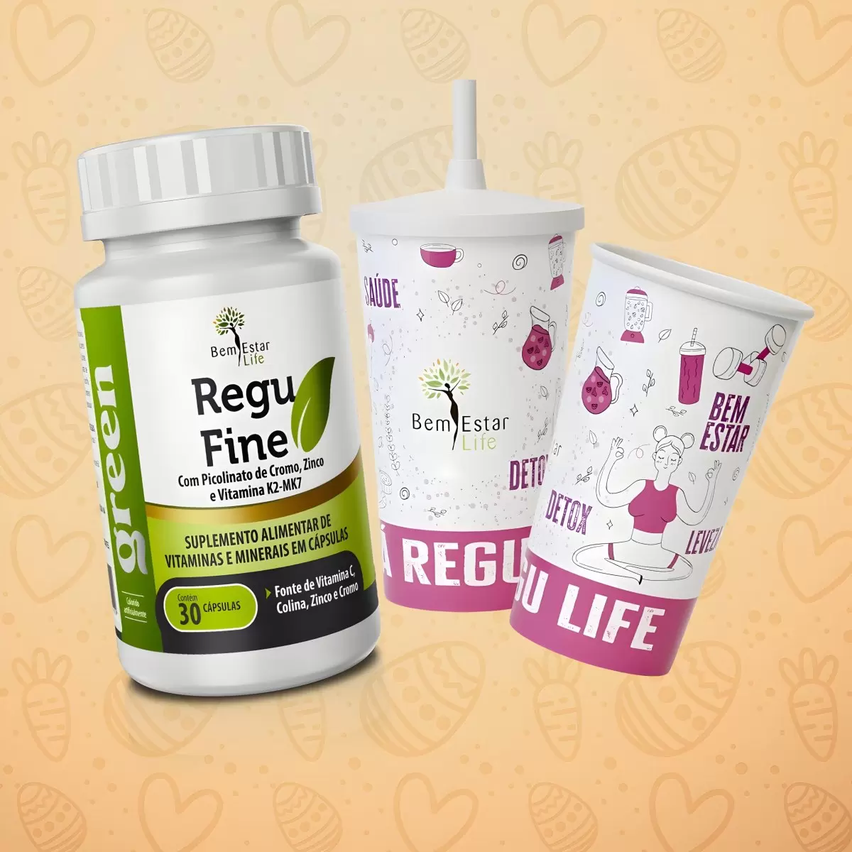 OFERTA REGU FINE GREEN DETOX - 30 CAPS + COPO ROSA COM CANUDO