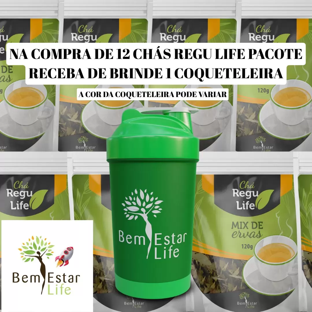 KIT 12 CHAS PACOTE REGU LIFE + COQUETELEIRA DE BRINDE