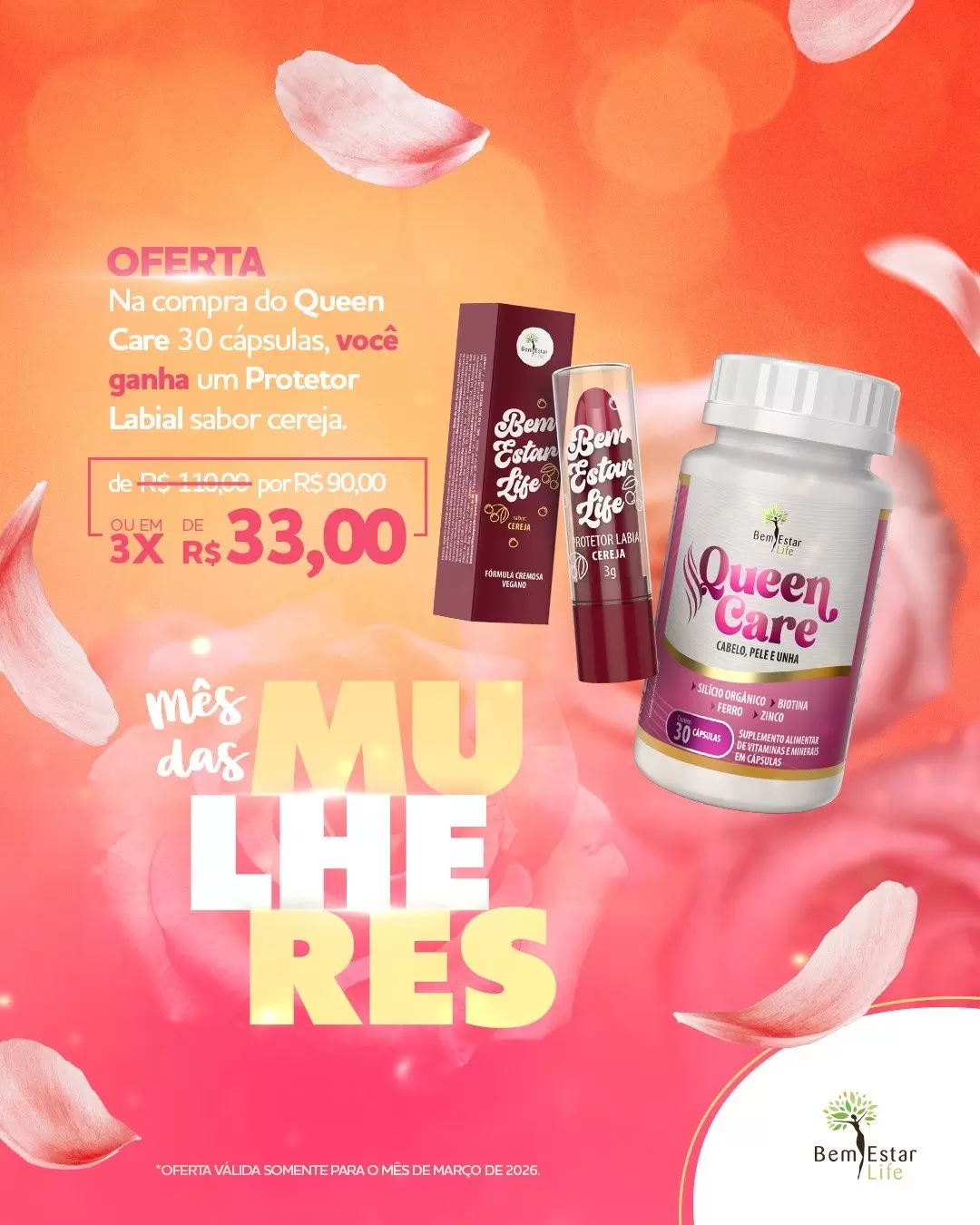 OFERTA - QUEEN CARE + PROTETOR LABIAL SABOR CEREJA 