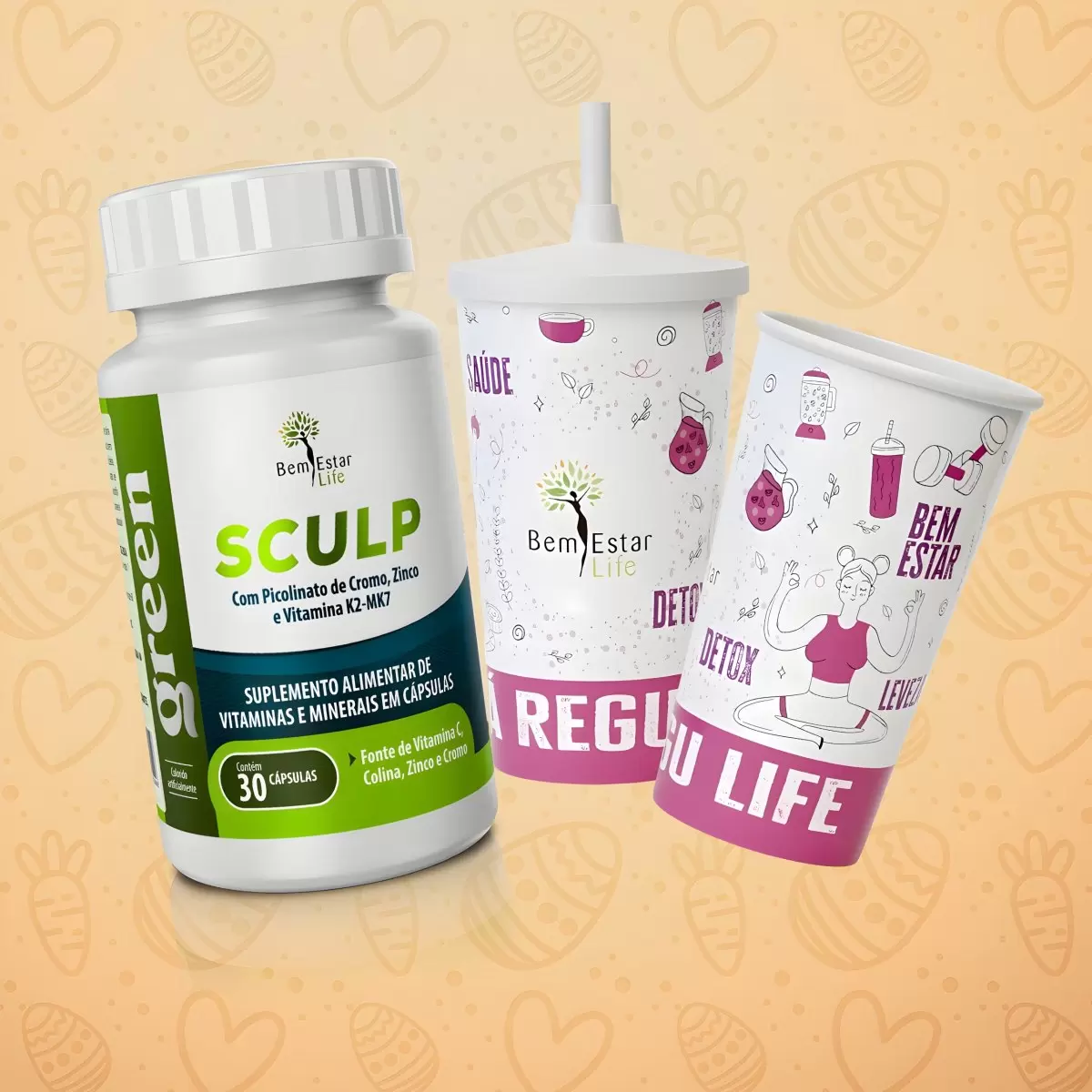 OFERTA SCULP GREEN DETOX - 30 CAPS + COPO ROSA COM CANUDO