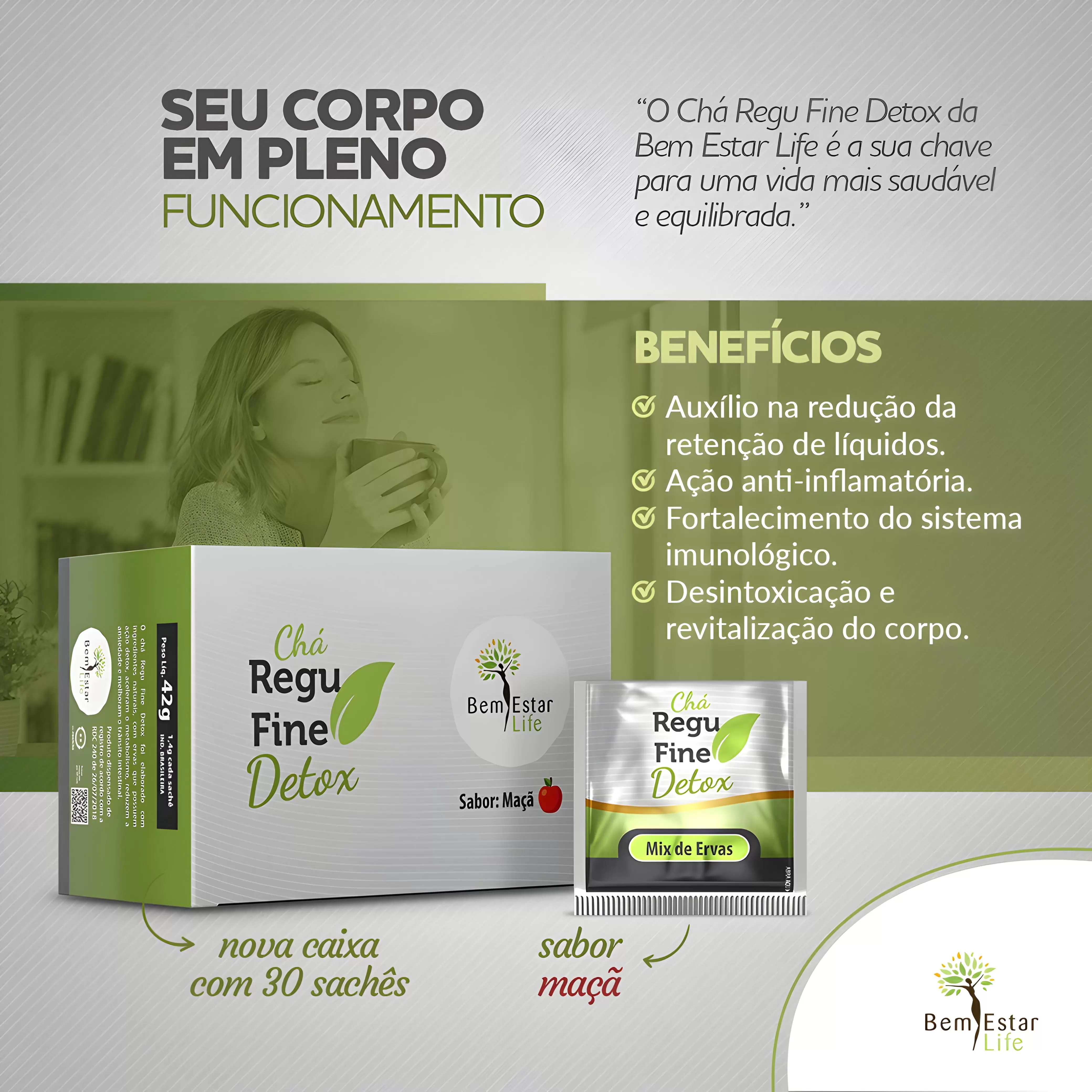 CHA REGU FINE DETOX - 30 SACHE SABOR MAÇA