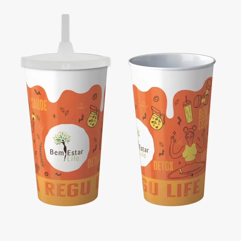 COPO ECOLOGICO 550 ML COM CANUDO - LARANJA