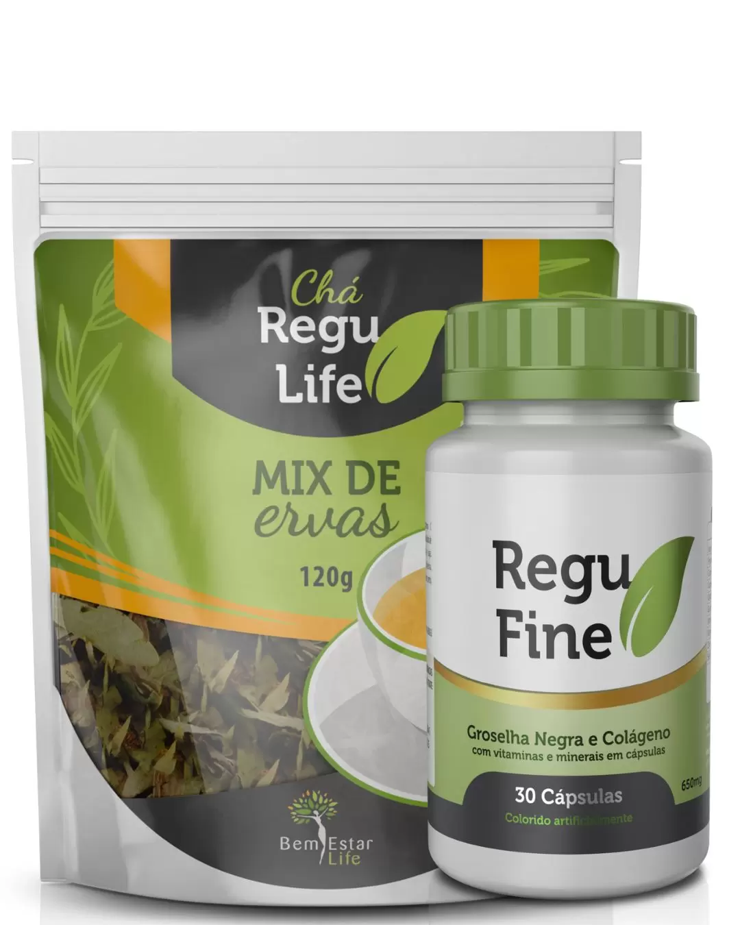 KIT EMAGRECEDOR REGU FINE + CHÁ REGU LIFE PACOTE 120G