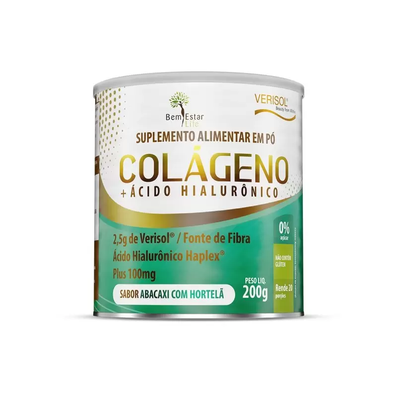 COLAGENO EM PO VERISOL COM ACIDO HIALURONICO - SABOR ABACAXI COM HORTELA