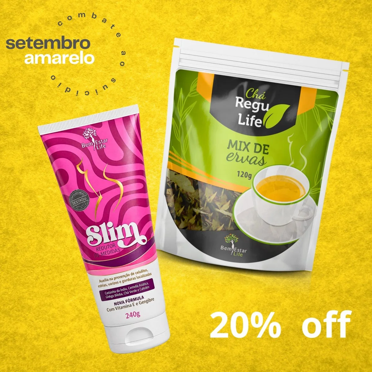 OFERTA - 20% DESCONTO SLIM REDUTOR DE MEDIDAS 200G + CHA REGU LIFE 120GR. OFERTA - 20% DESCONTO SLIM REDUTOR DE MEDIDAS 200G + CHA REGU LIFE 120GR.