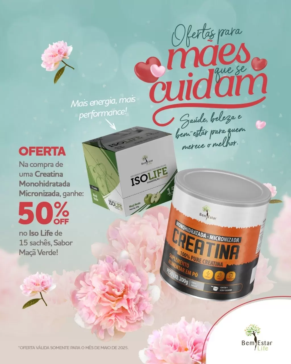 Na compra da Creatina, ganha 50% de desconto no Iso Life sabor maça verde